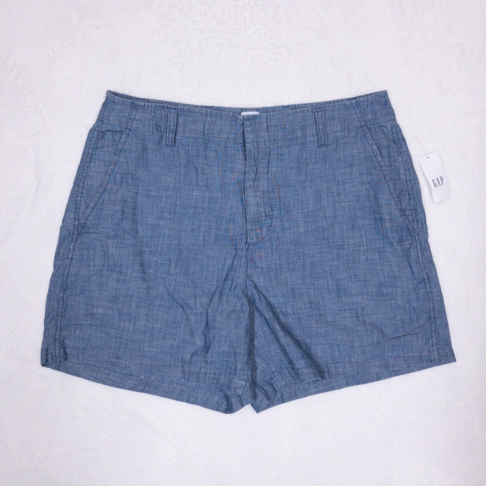 Gap Downtown Khaki Shorts Womens 10 Blue Chambray Cotton High Rise Casual New